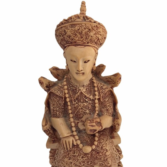 Vintage ASIAN ROYALTY Carved FIGURINES ETCHED SITTING ON SERPENT THRONES 9 1/4” - Picture 8 of 15